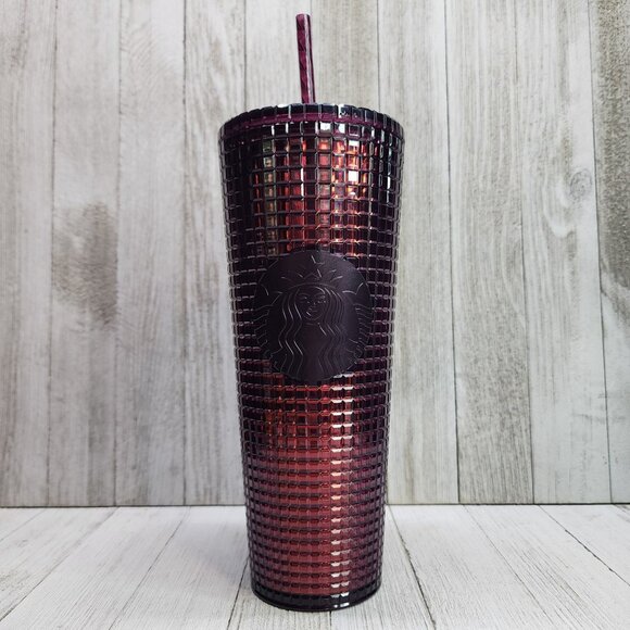 Starbucks Studded Berry Plum Grid Disco Tumbler Holiday Cold Cup 24 oz - Picture 2 of 10